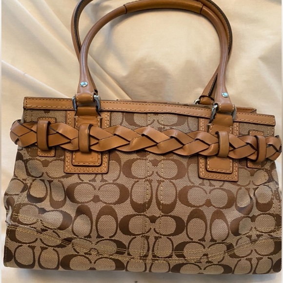 Coach Hampton Signature Braided Leather Logo Canvas Satchel - Picture 14 of 14